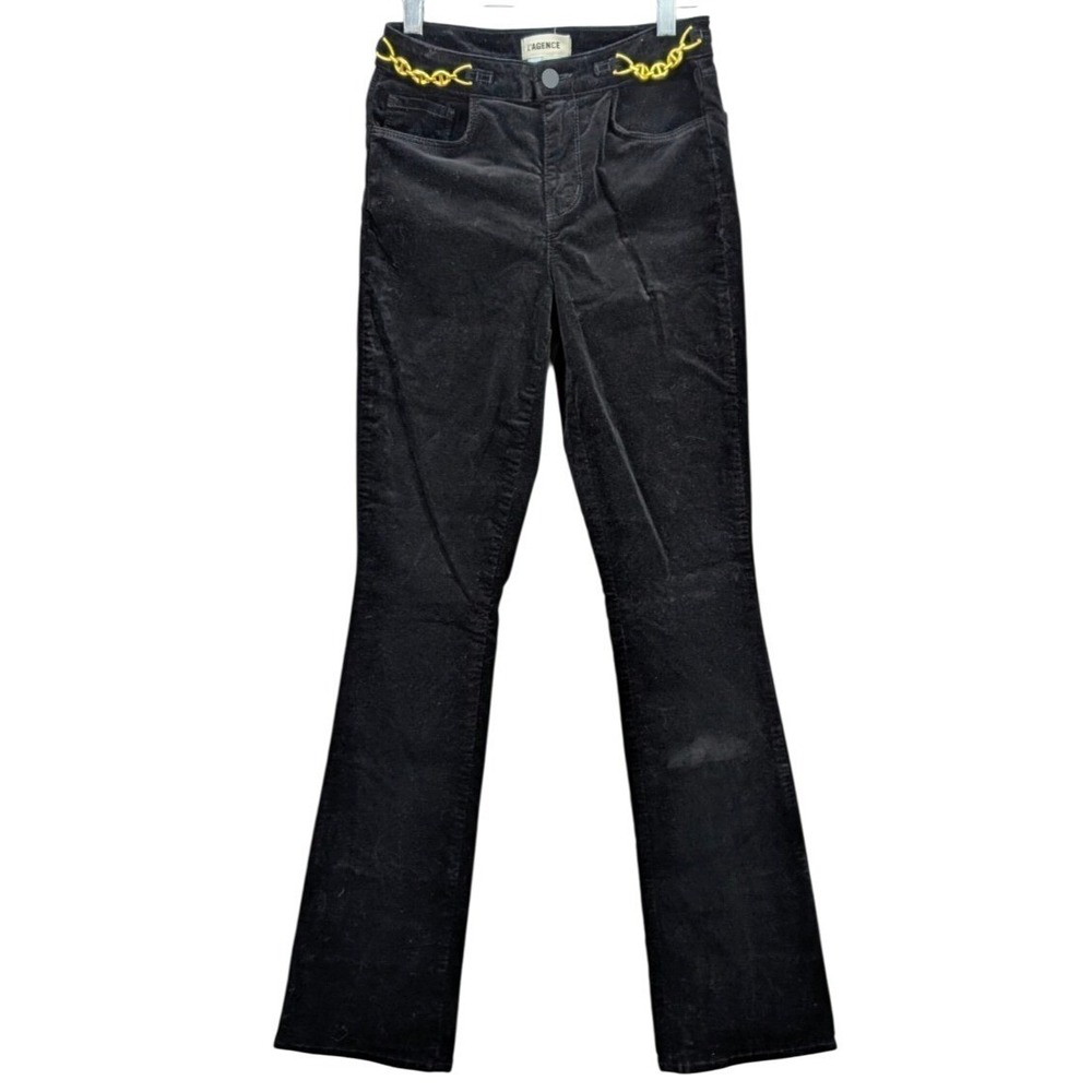 L'AGENCE Women's Bootcut Pants Midrise Size 23 Black Flared Y2K Stretch Corduroy